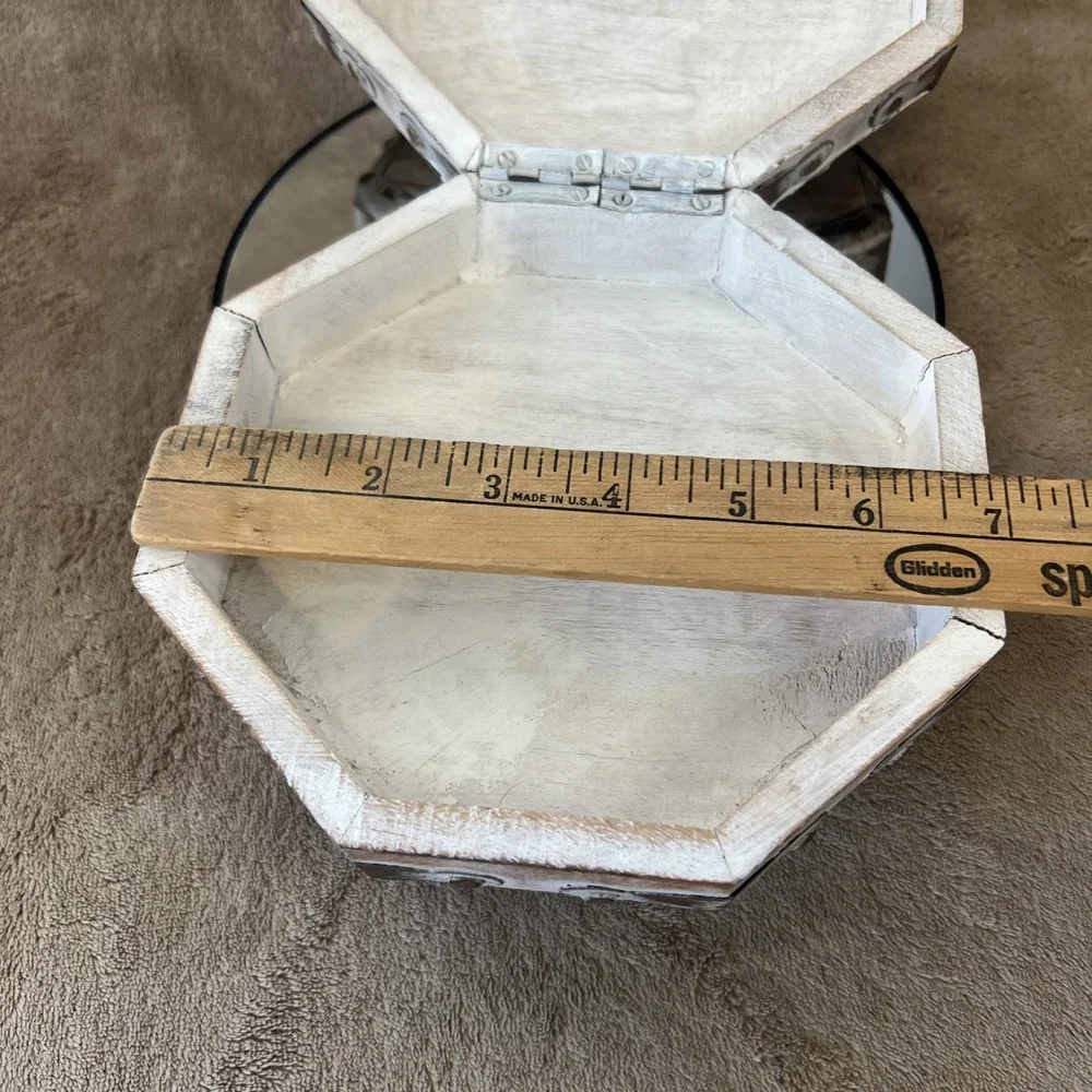 Wood and Metal Octagonal Trinket Jewelry Box Made In‎ India 7